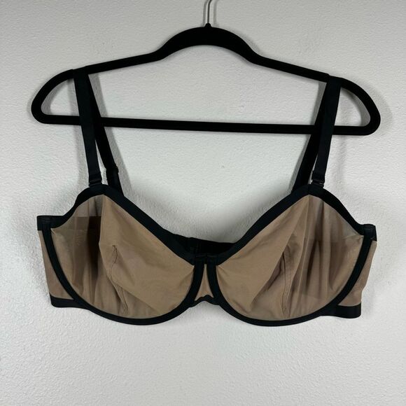 CUUP Sheer Balconette Bra Underwire Support Tan Black Nude Women’s Size 38F - Picture 1 of 5